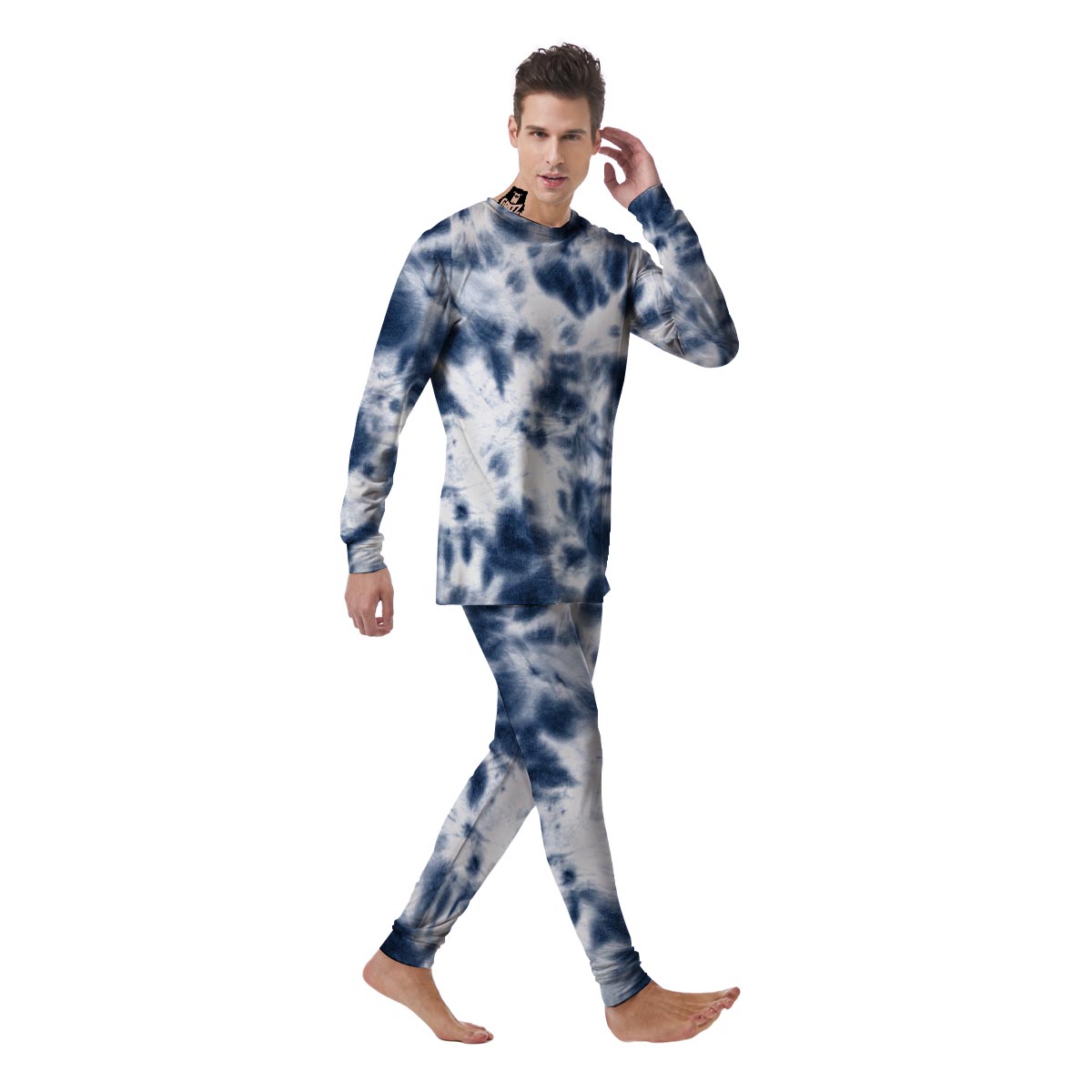 Spiral Blue Tie Dye Men's Pajamas-grizzshop