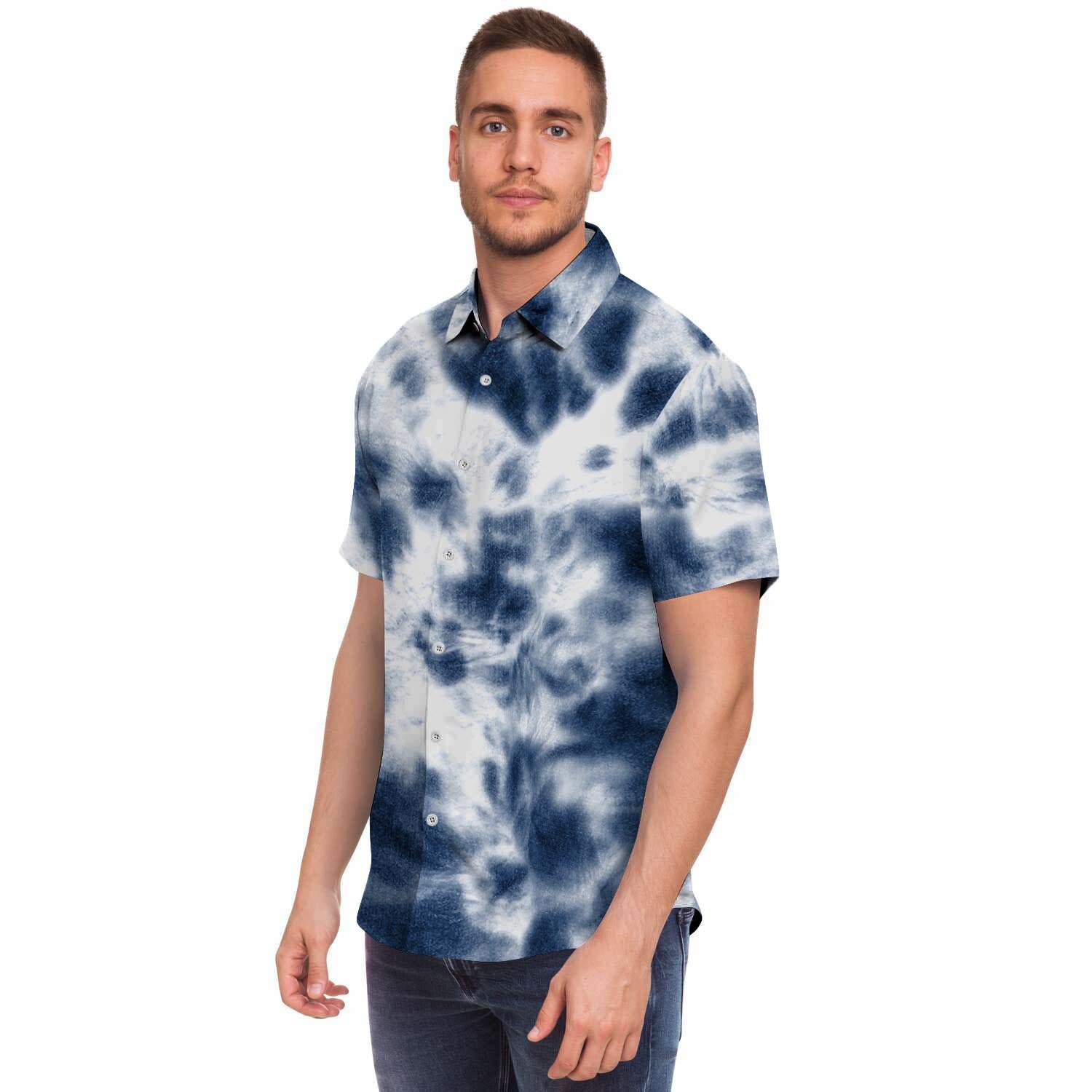 Spiral Blue Tie Dye Men's Short Sleeve Shirt-grizzshop