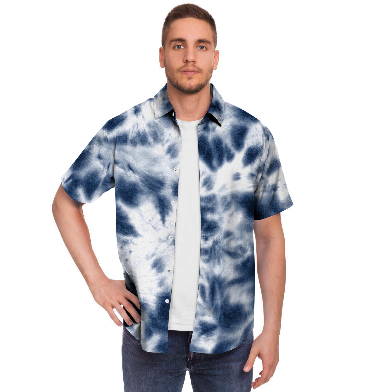 Spiral Blue Tie Dye Men's Short Sleeve Shirt-grizzshop