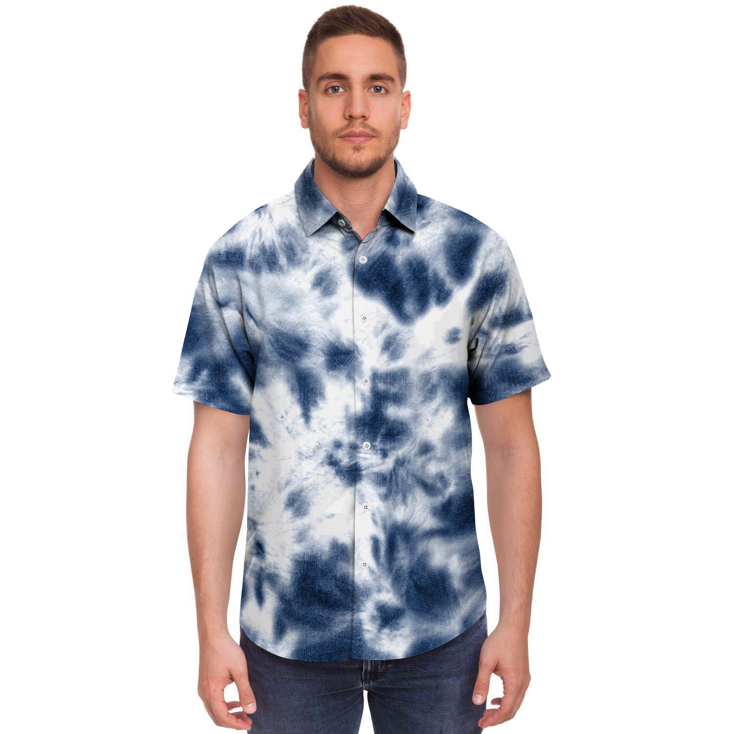 Spiral Blue Tie Dye Men's Short Sleeve Shirt-grizzshop