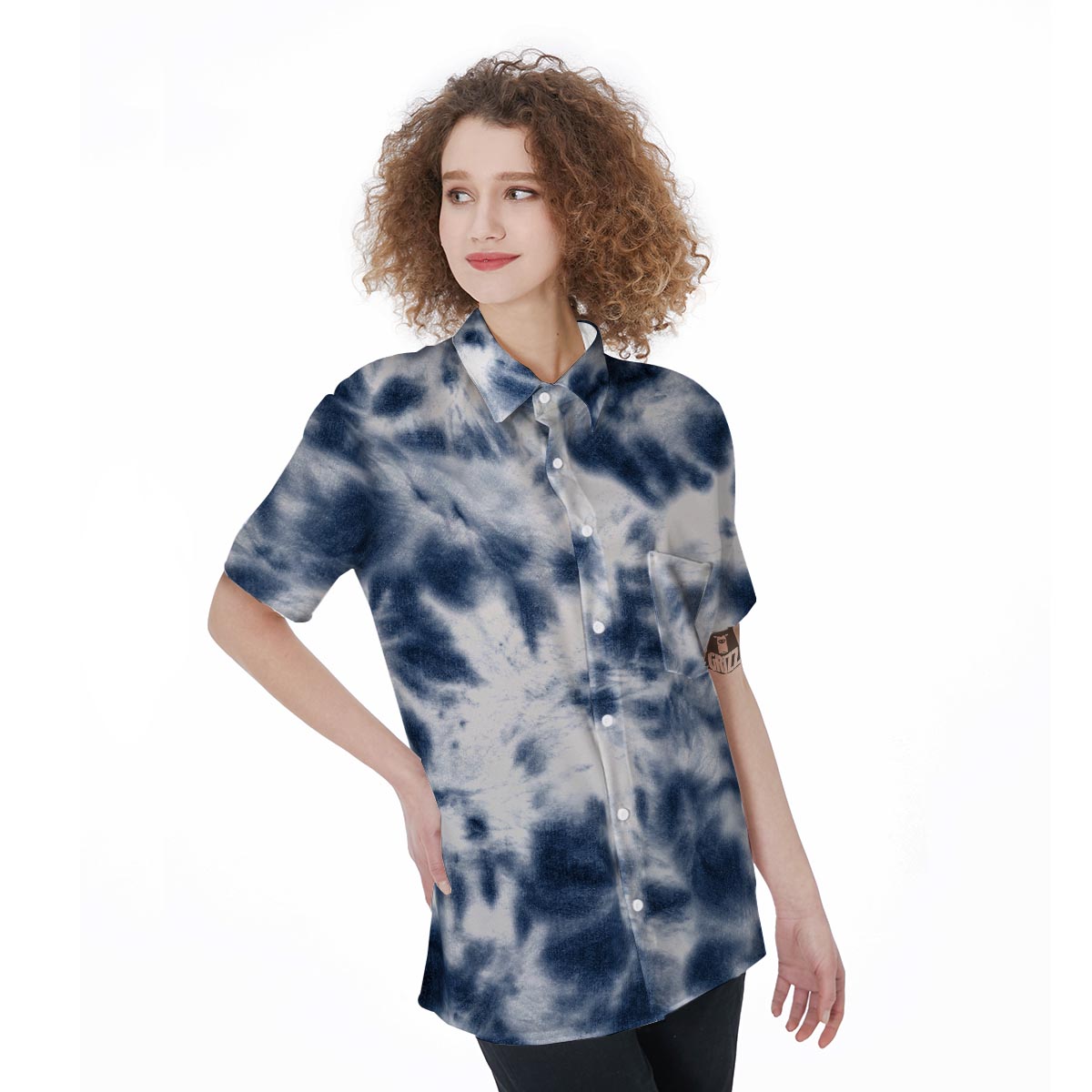 Spiral Blue Tie Dye Women's Short Sleeve Shirts-grizzshop