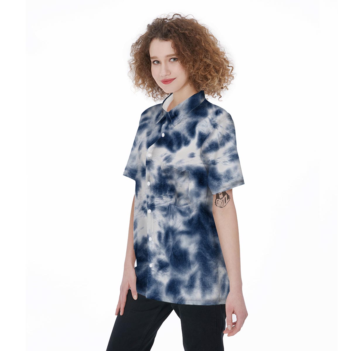 Spiral Blue Tie Dye Women's Short Sleeve Shirts-grizzshop