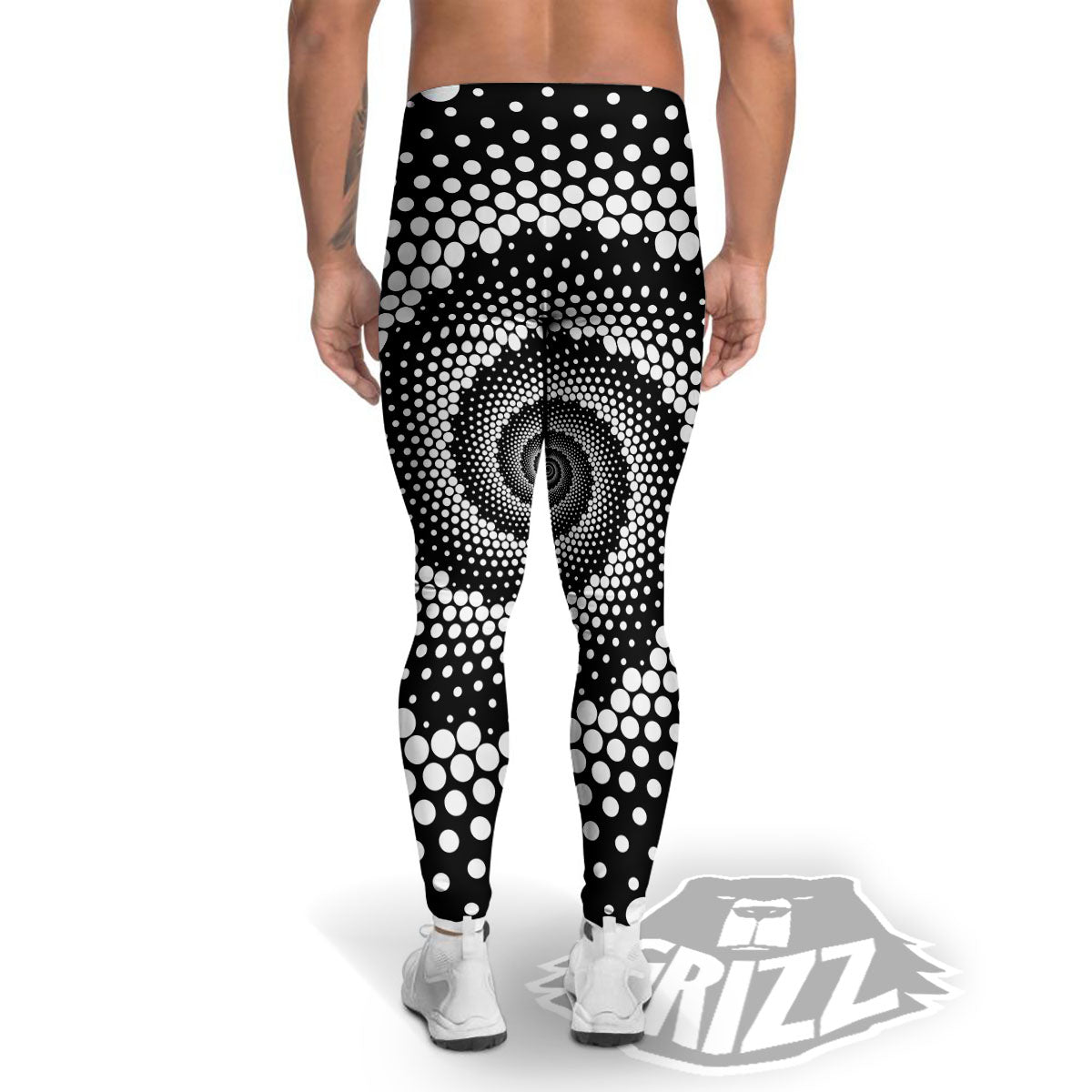 Spiral Dot White And Black Print Men's Leggings-grizzshop