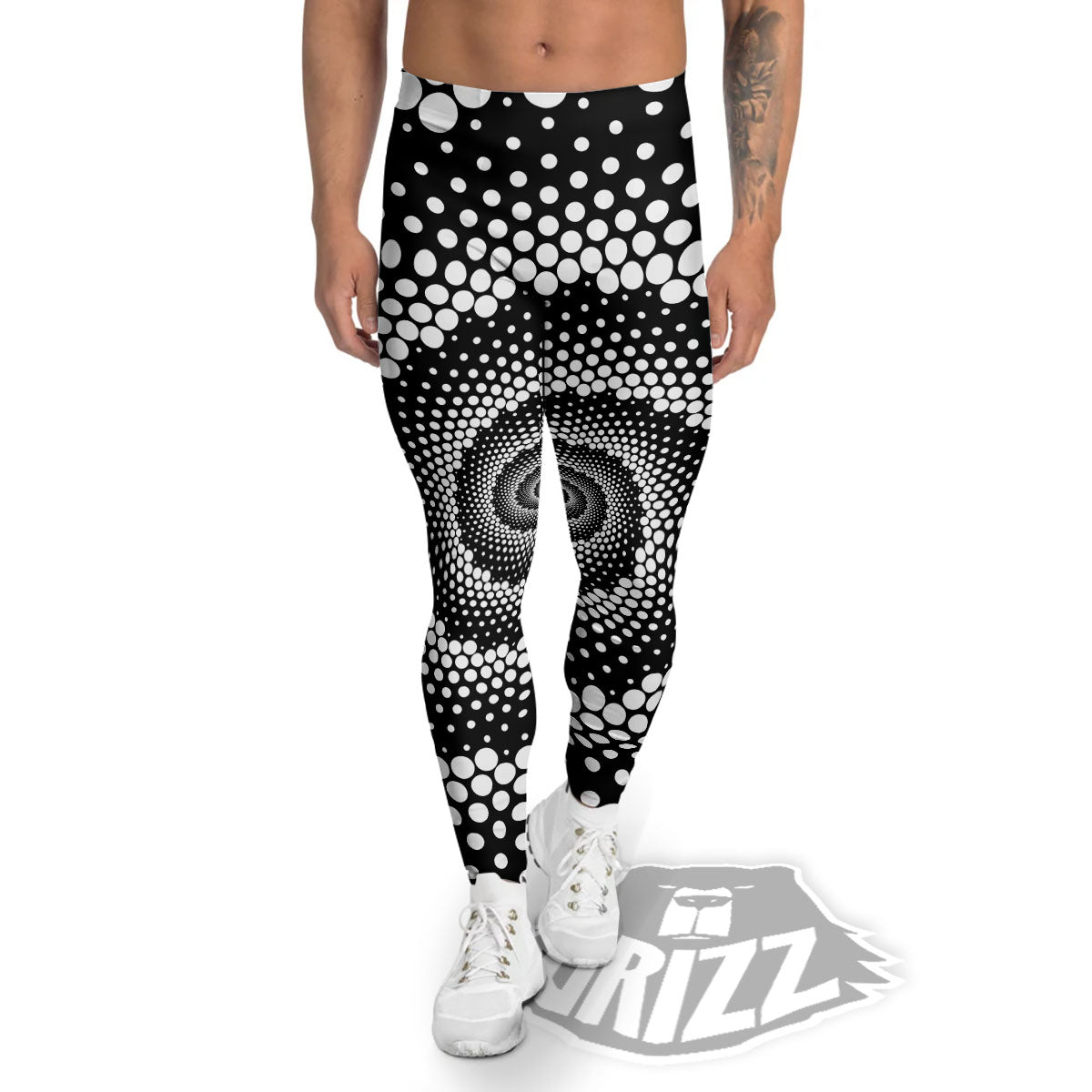 Spiral Dot White And Black Print Men's Leggings-grizzshop