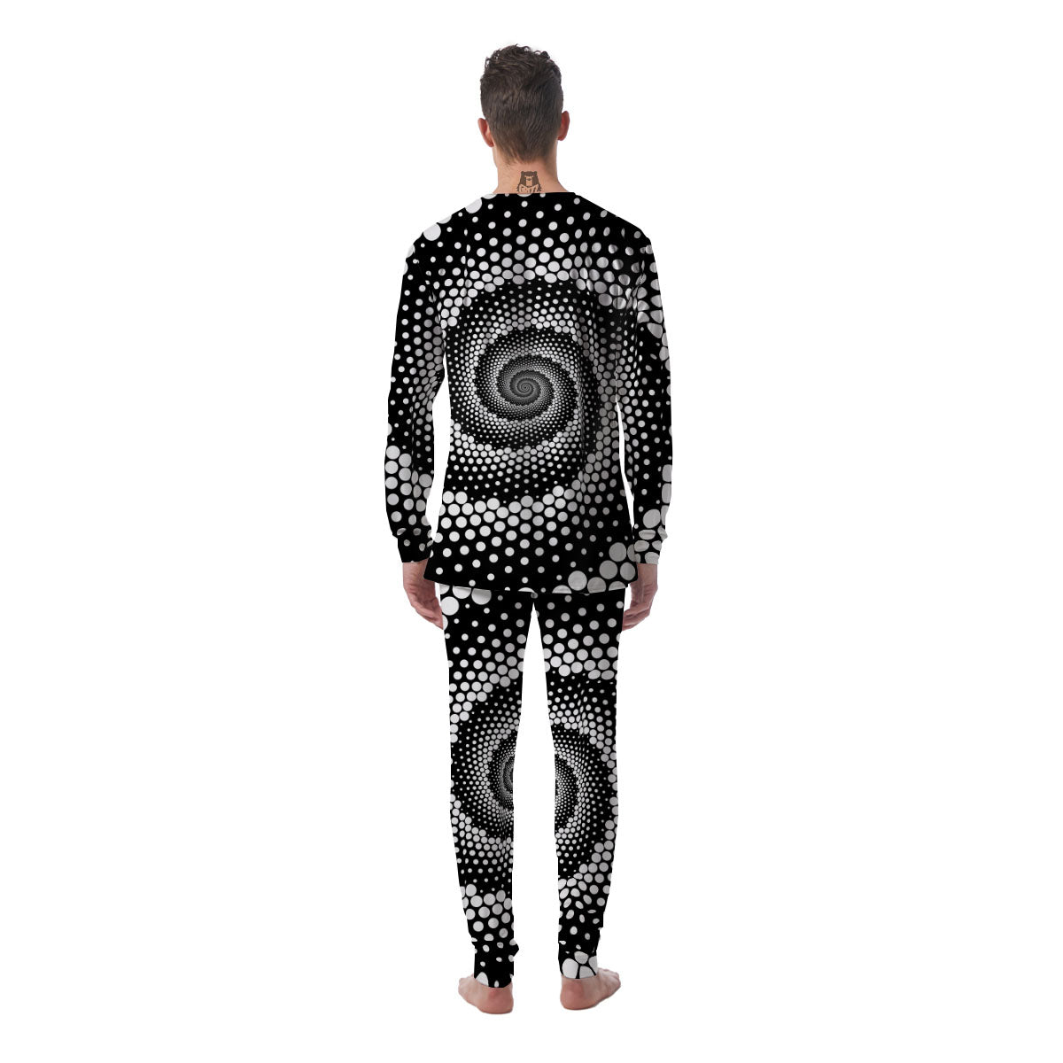 Spiral Dot White And Black Print Men's Pajamas-grizzshop