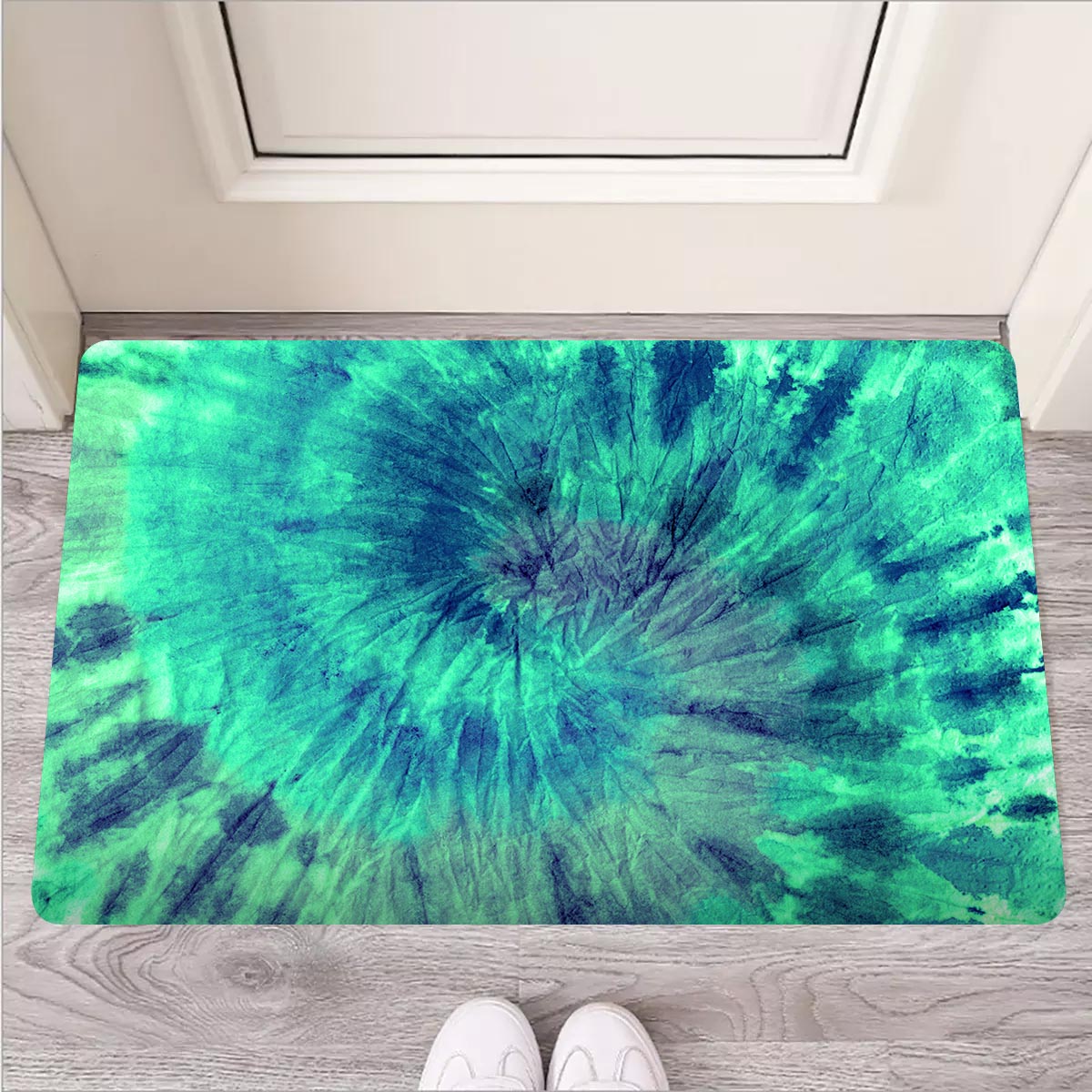 Spiral Green Tie Dye Door Mat-grizzshop