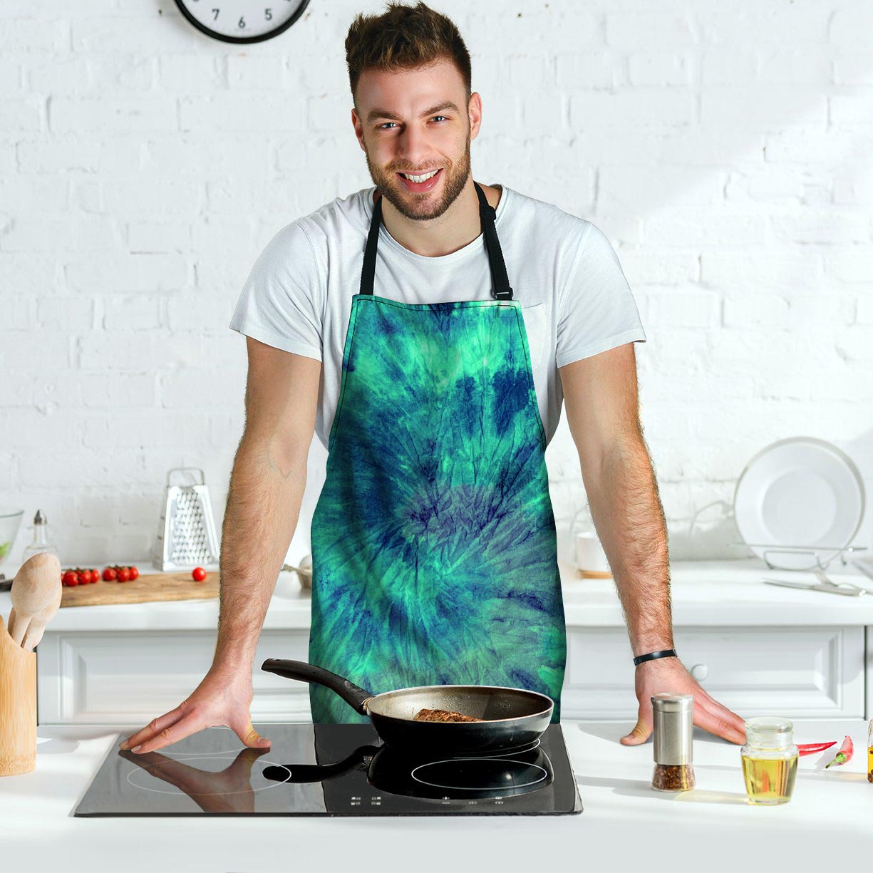 Spiral Green Tie Dye Men's Apron-grizzshop