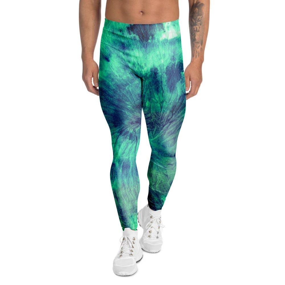 Spiral Green Tie Dye Men's Leggings-grizzshop