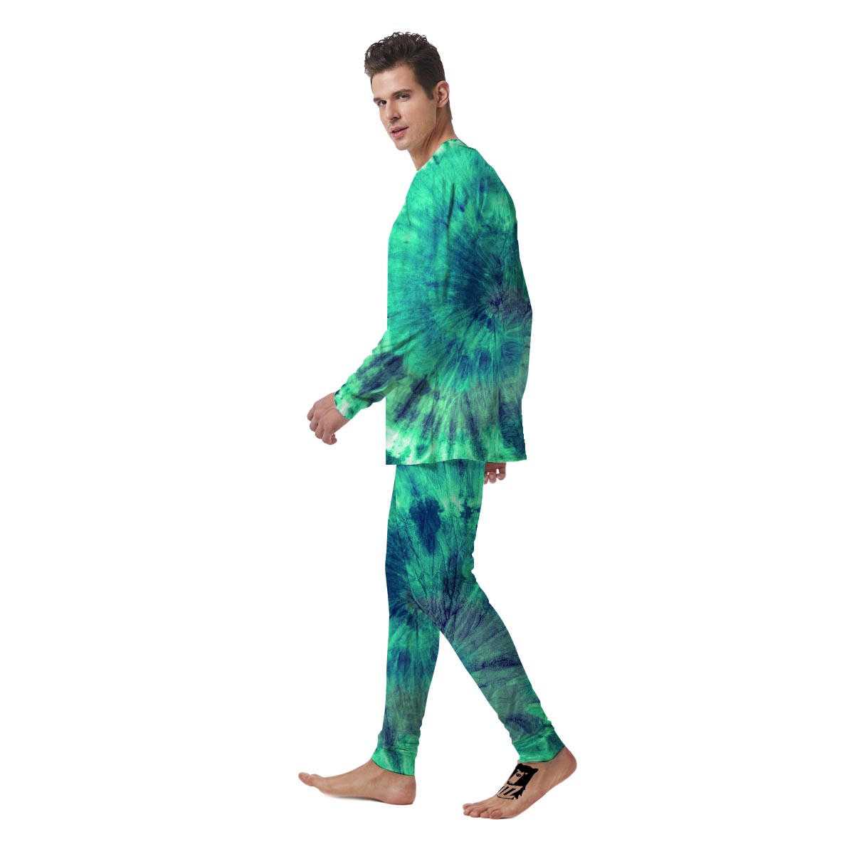 Spiral Green Tie Dye Men's Pajamas-grizzshop