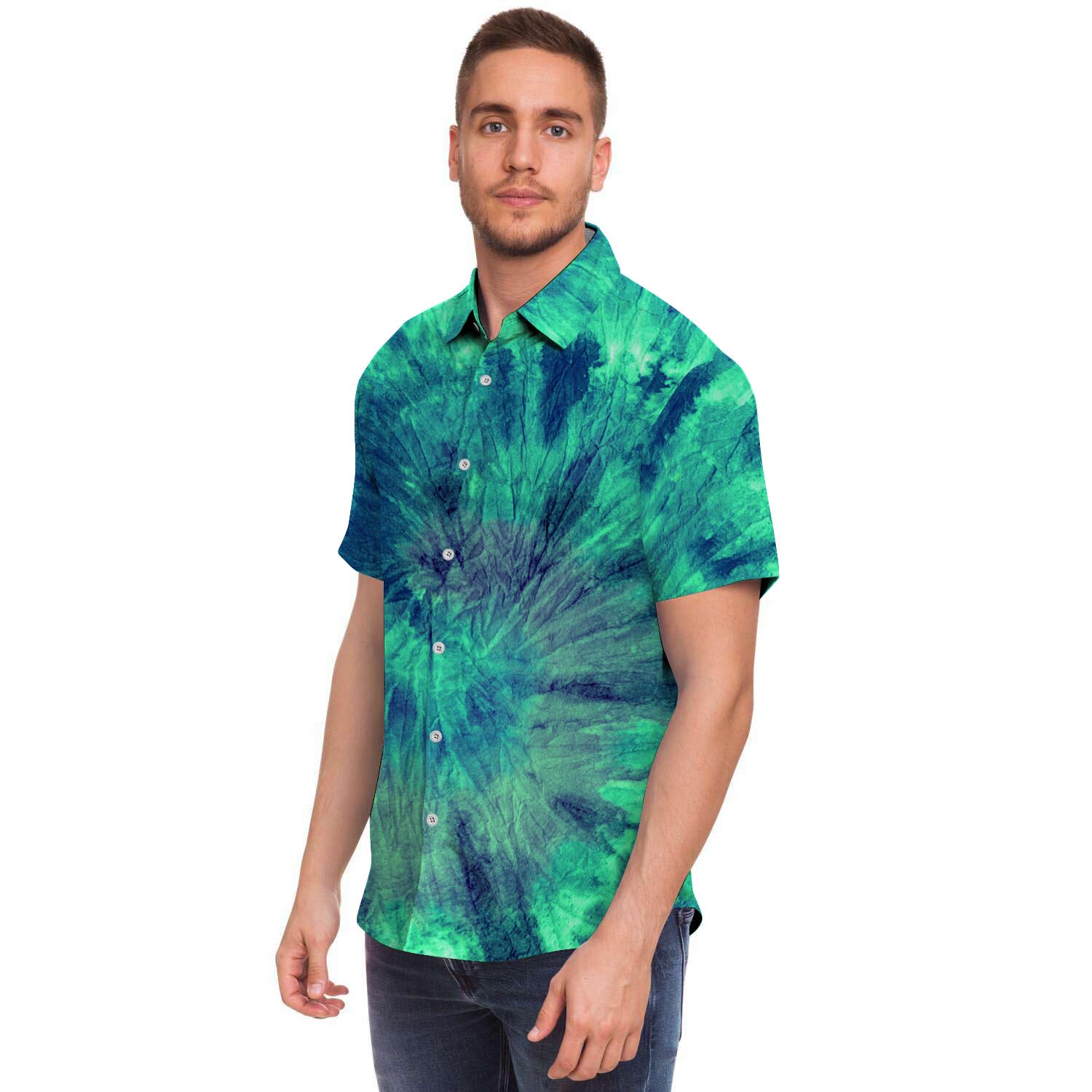Spiral Green Tie Dye Men's Short Sleeve Shirt-grizzshop
