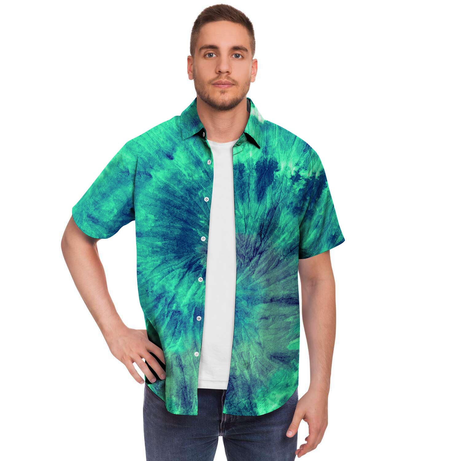 Spiral Green Tie Dye Men's Short Sleeve Shirt-grizzshop