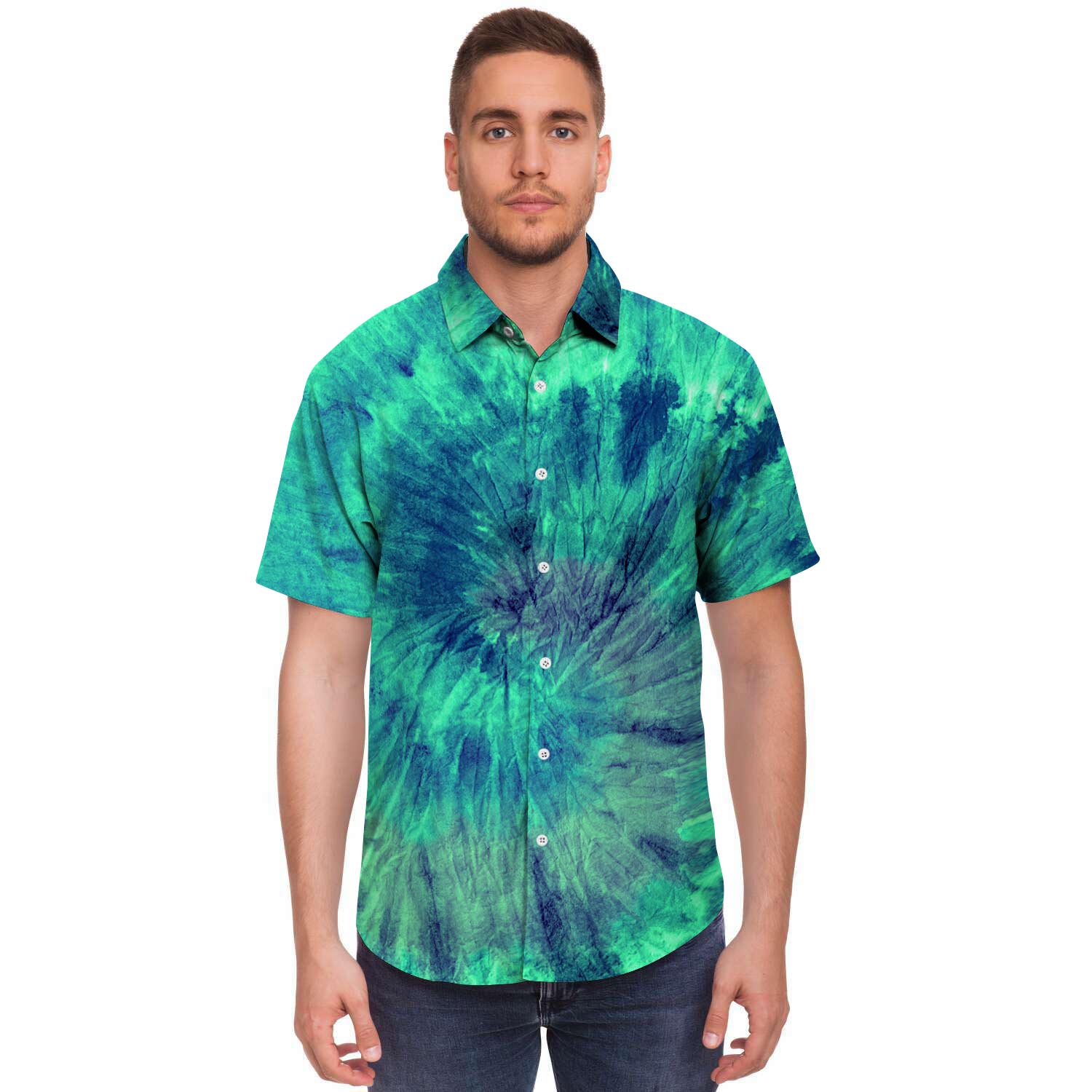 Spiral Green Tie Dye Men's Short Sleeve Shirt-grizzshop