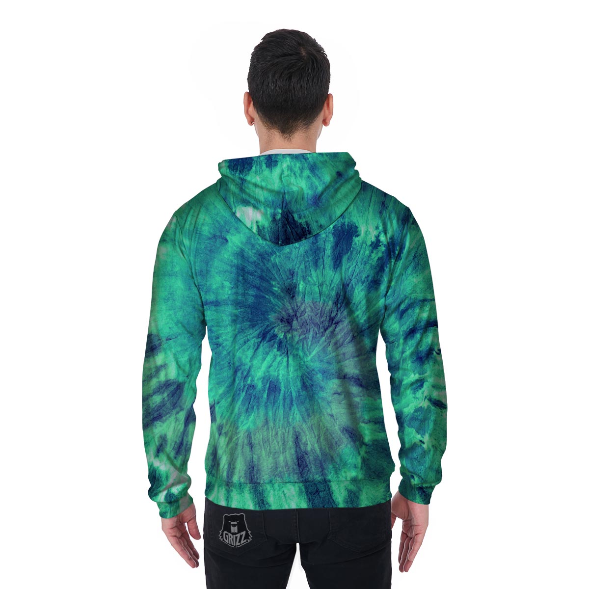 Spiral Green Tie Dye Men's Zip Up Hoodie-grizzshop