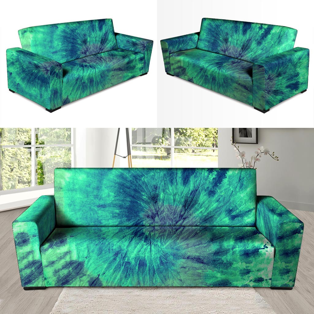 Spiral Green Tie Dye Sofa Cover-grizzshop