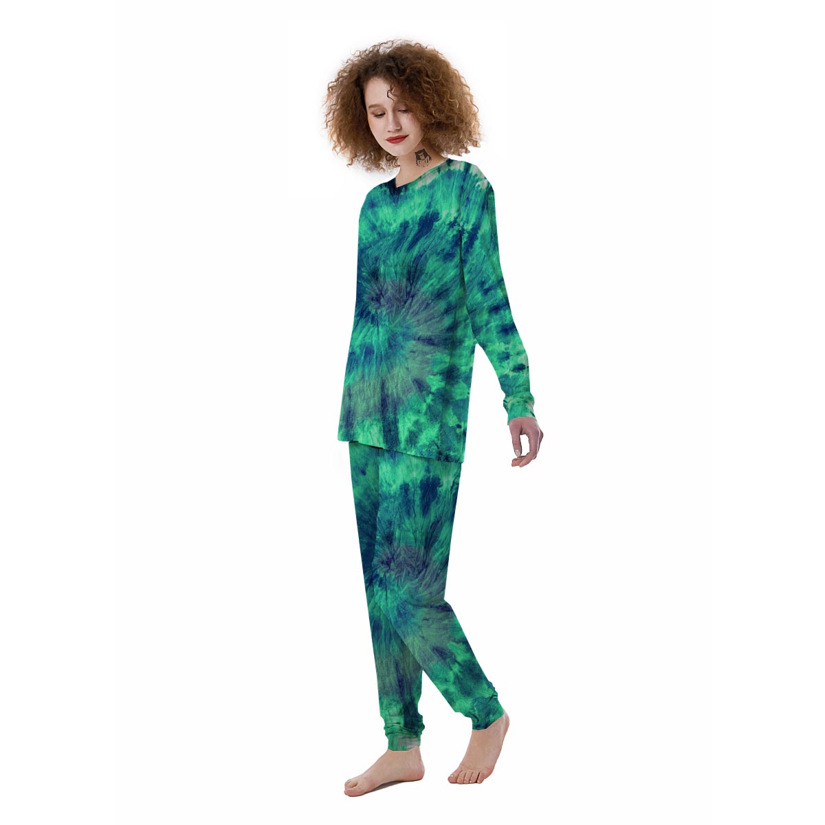 Spiral Green Tie Dye Women's Pajamas-grizzshop