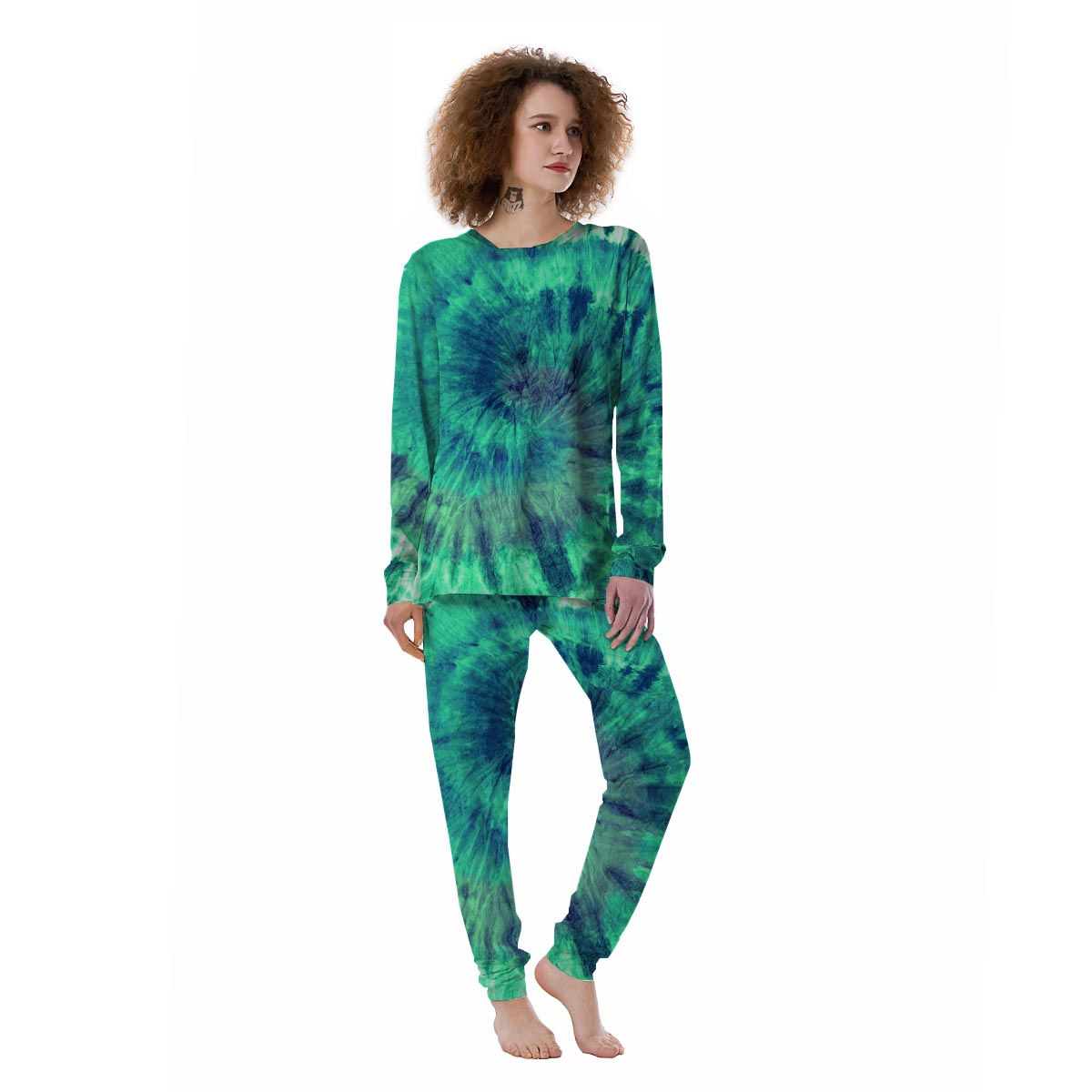 Spiral Green Tie Dye Women's Pajamas-grizzshop