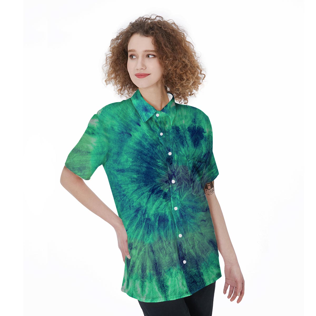 Spiral Green Tie Dye Women's Short Sleeve Shirts-grizzshop