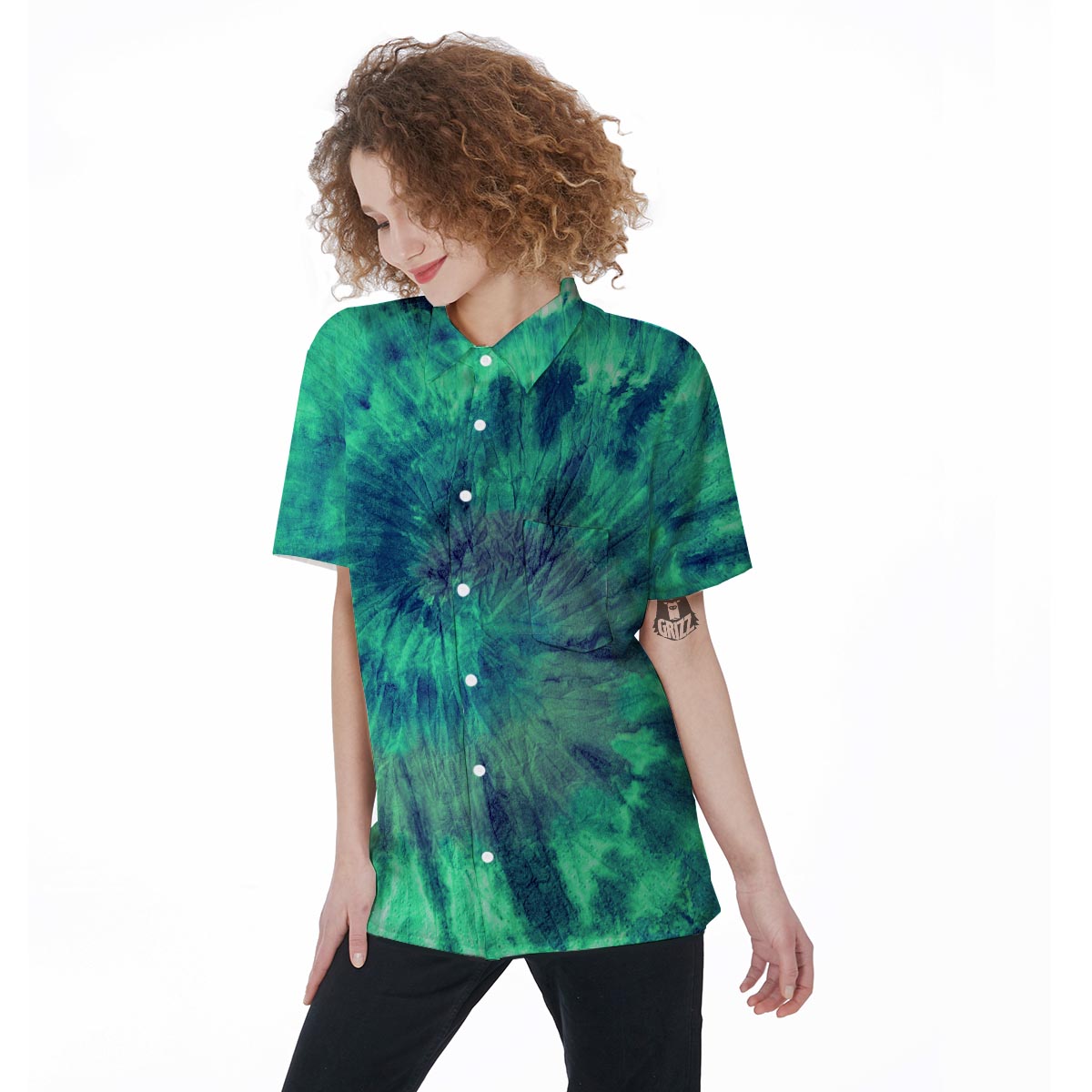 Spiral Green Tie Dye Women's Short Sleeve Shirts-grizzshop