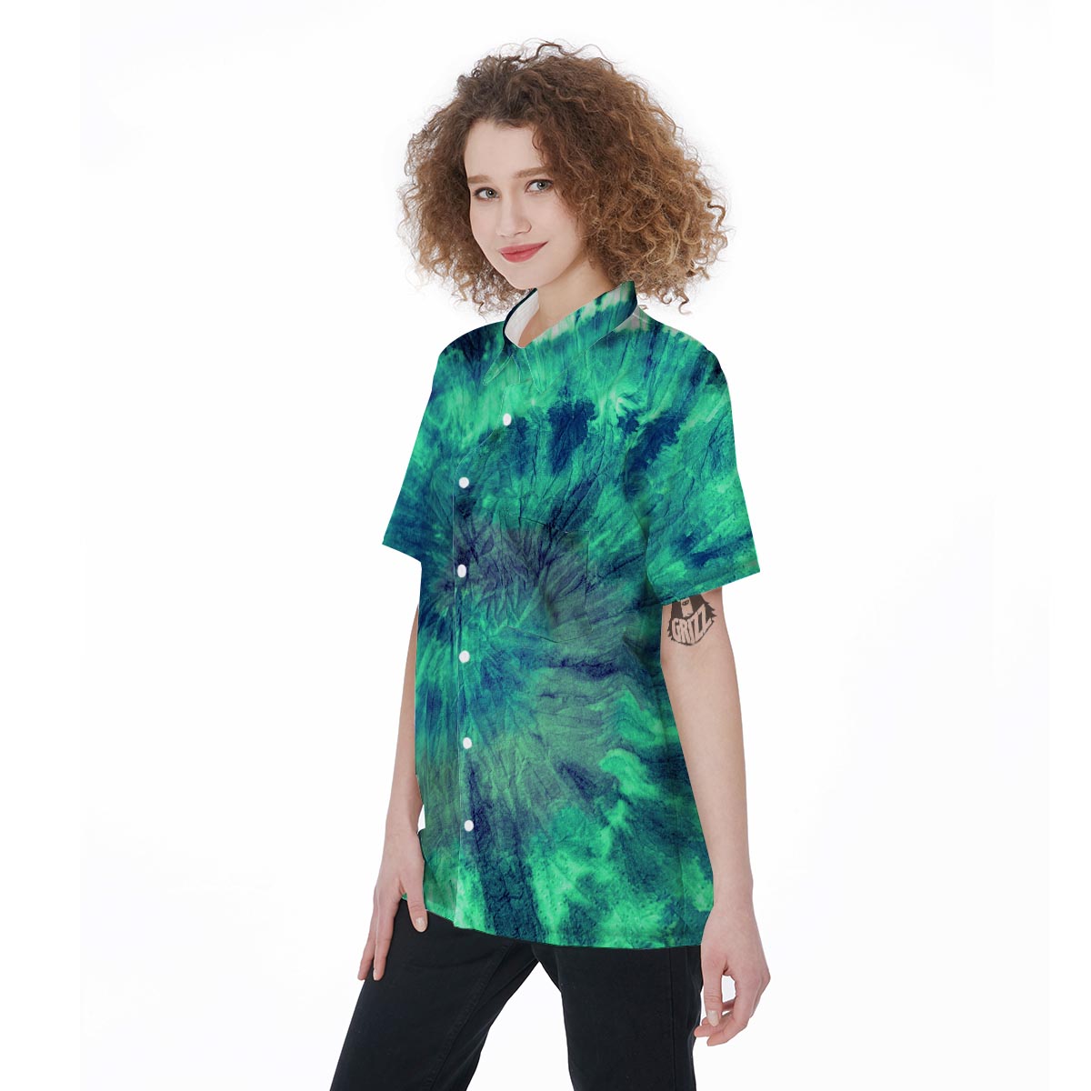 Spiral Green Tie Dye Women's Short Sleeve Shirts-grizzshop
