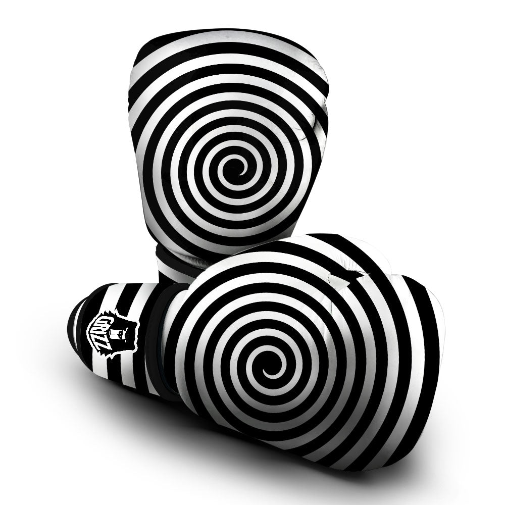 Spiral Illusion White And Black Print Boxing Gloves-grizzshop