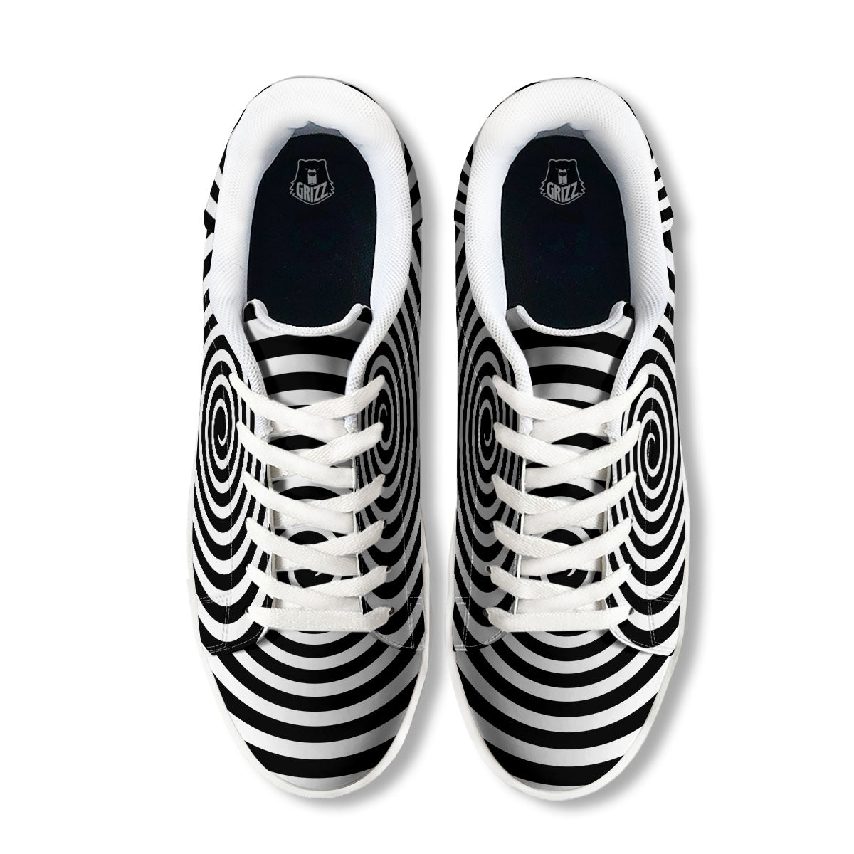 Spiral Illusion White And Black Print White Low Top Sneakers-grizzshop