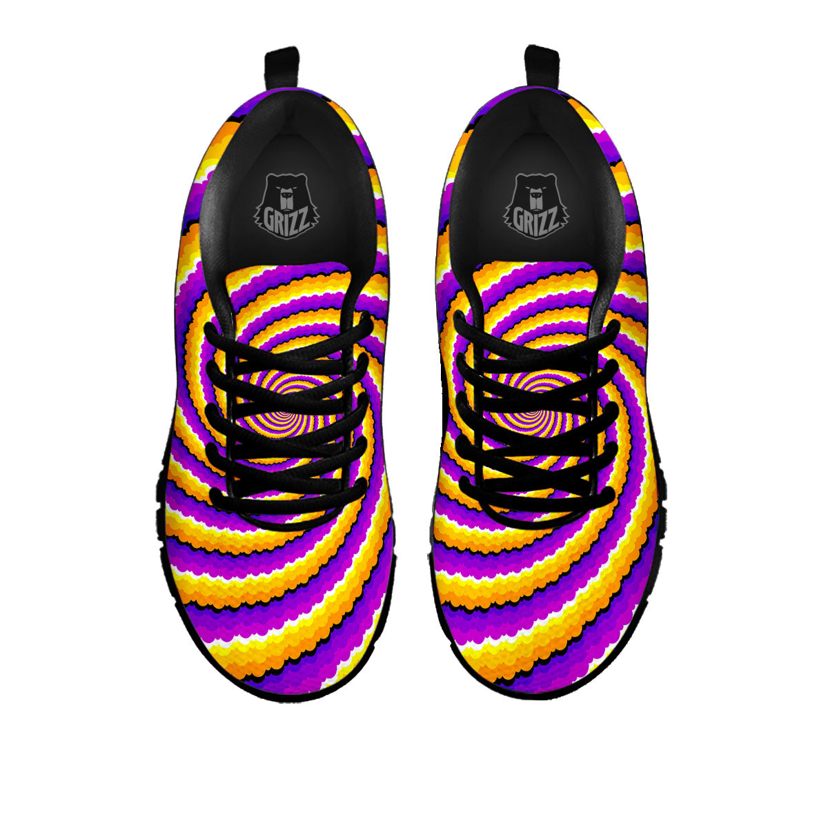 Spiral Illusion Yellow And Purple Print Black Sneaker-grizzshop