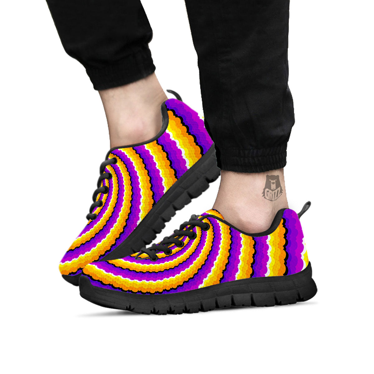 Spiral Illusion Yellow And Purple Print Black Sneaker-grizzshop