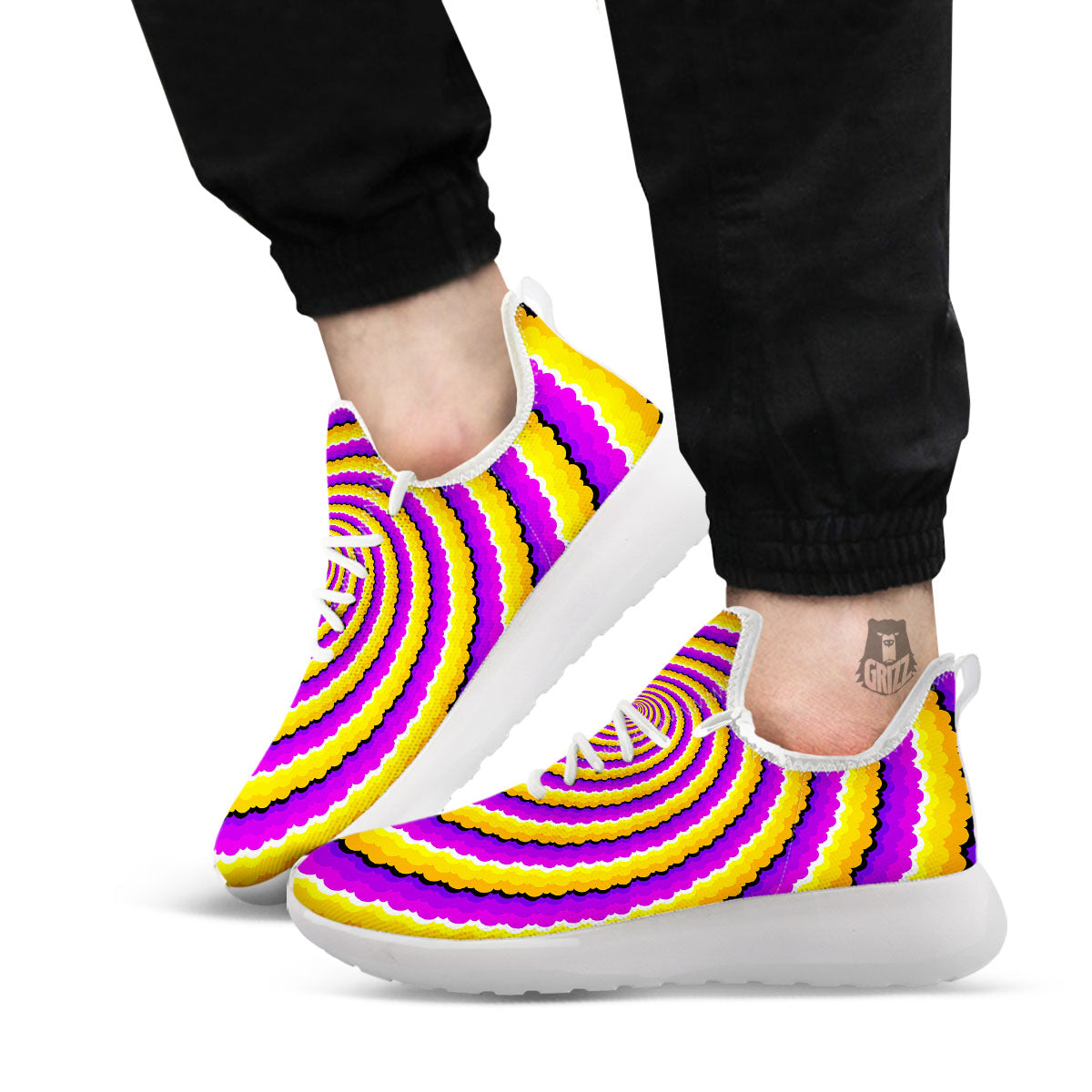 Spiral Illusion Yellow And Purple Print White Athletic Shoes-grizzshop