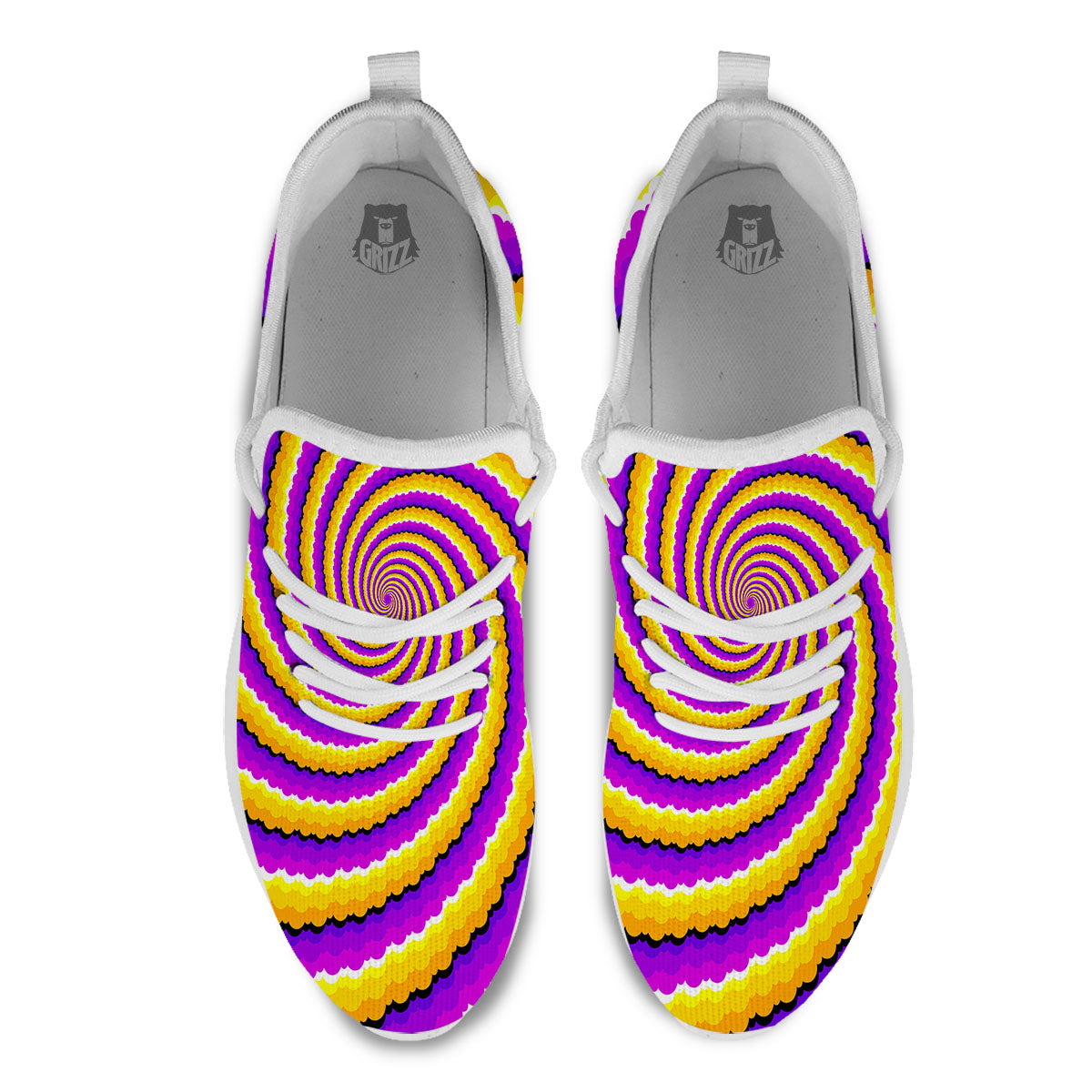 Spiral Illusion Yellow And Purple Print White Athletic Shoes-grizzshop