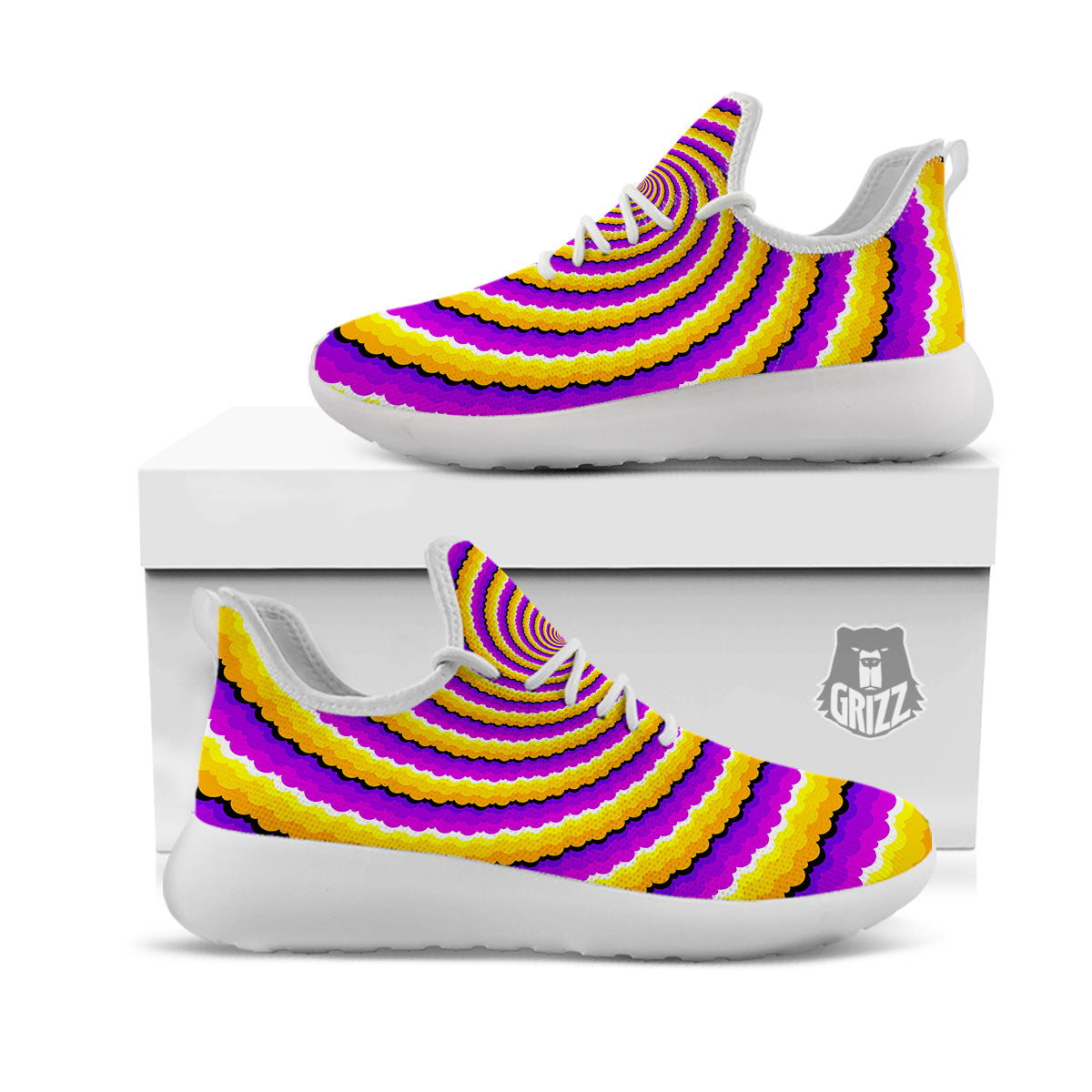 Spiral Illusion Yellow And Purple Print White Athletic Shoes-grizzshop