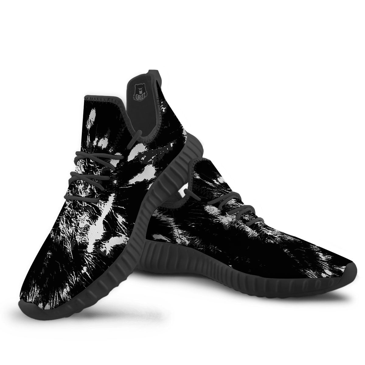Spiral Tie Dye Black Backed Print Black Walking Shoes-grizzshop
