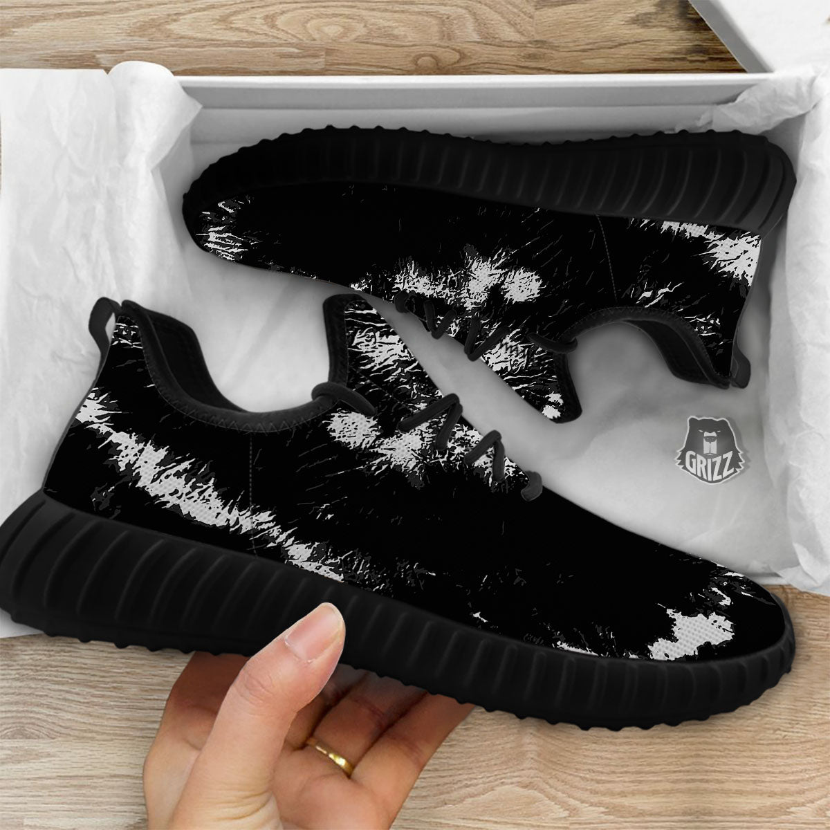 Spiral Tie Dye Black Backed Print Black Walking Shoes-grizzshop