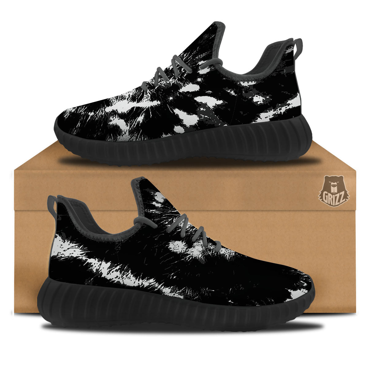 Spiral Tie Dye Black Backed Print Black Walking Shoes-grizzshop