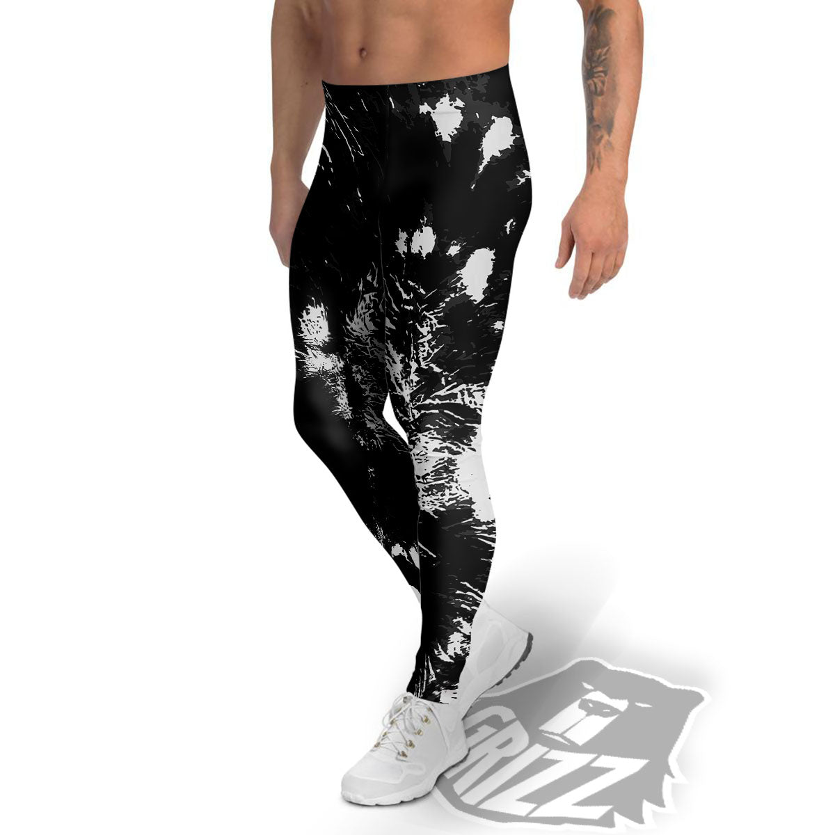 Spiral Tie Dye Black Backed Print Men's Leggings-grizzshop