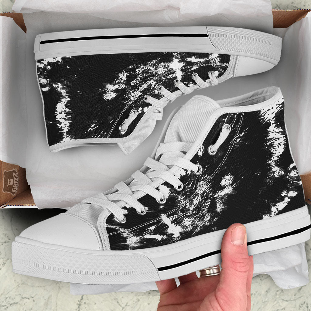 Spiral Tie Dye Black Backed Print White High Top Shoes-grizzshop