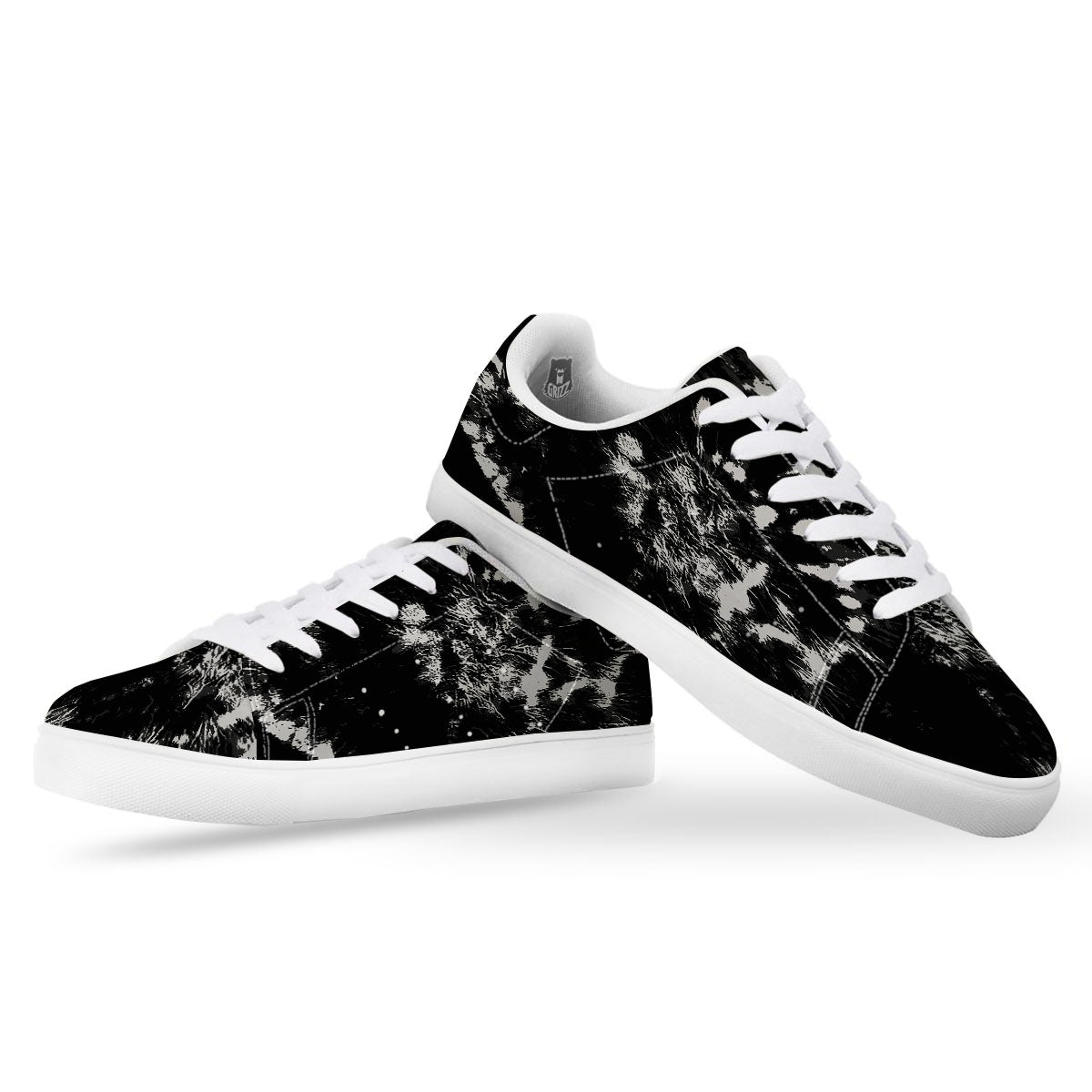 Spiral Tie Dye Black Backed Print White Low Top Sneakers-grizzshop
