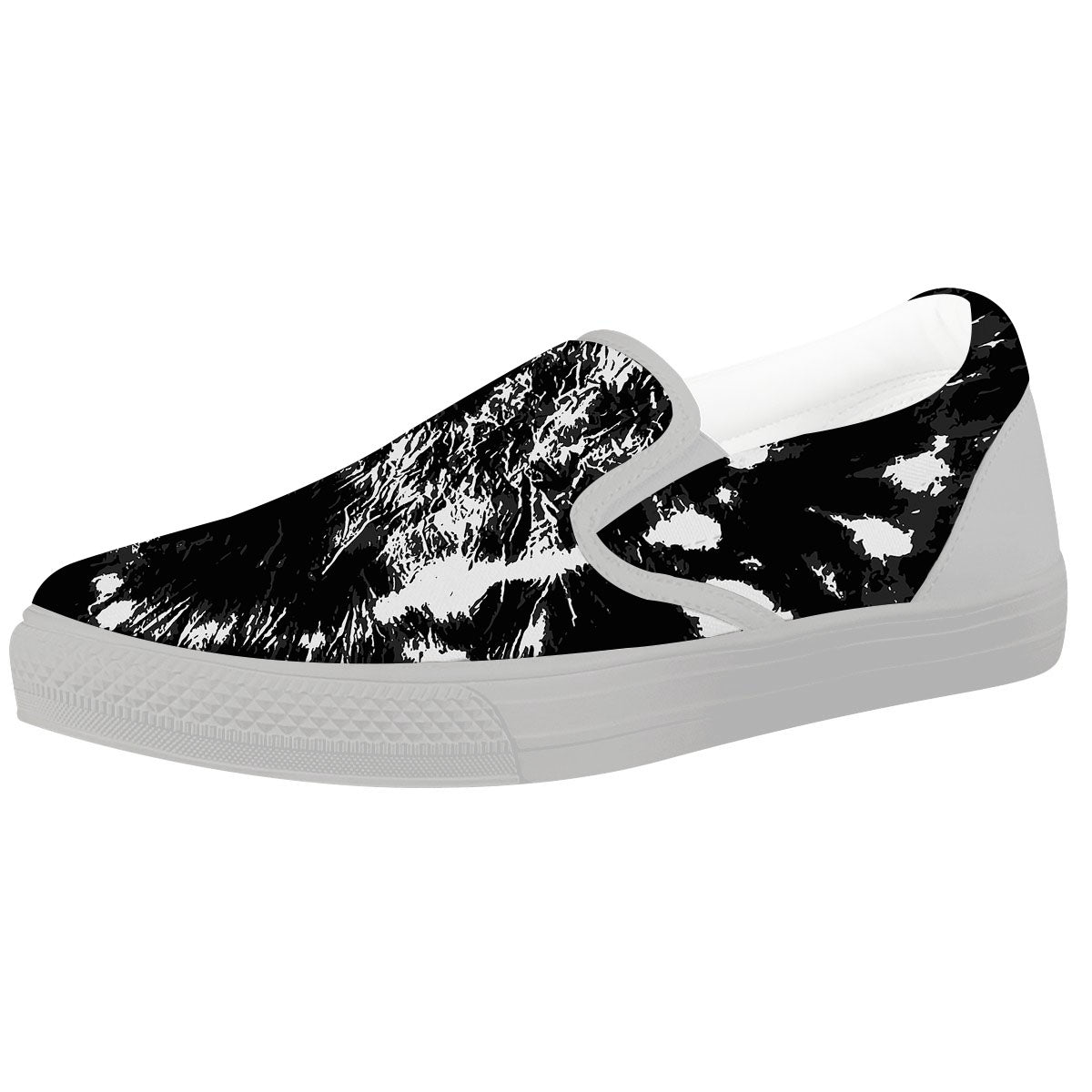 Spiral Tie Dye Black Backed Print White Slip On Shoes-grizzshop