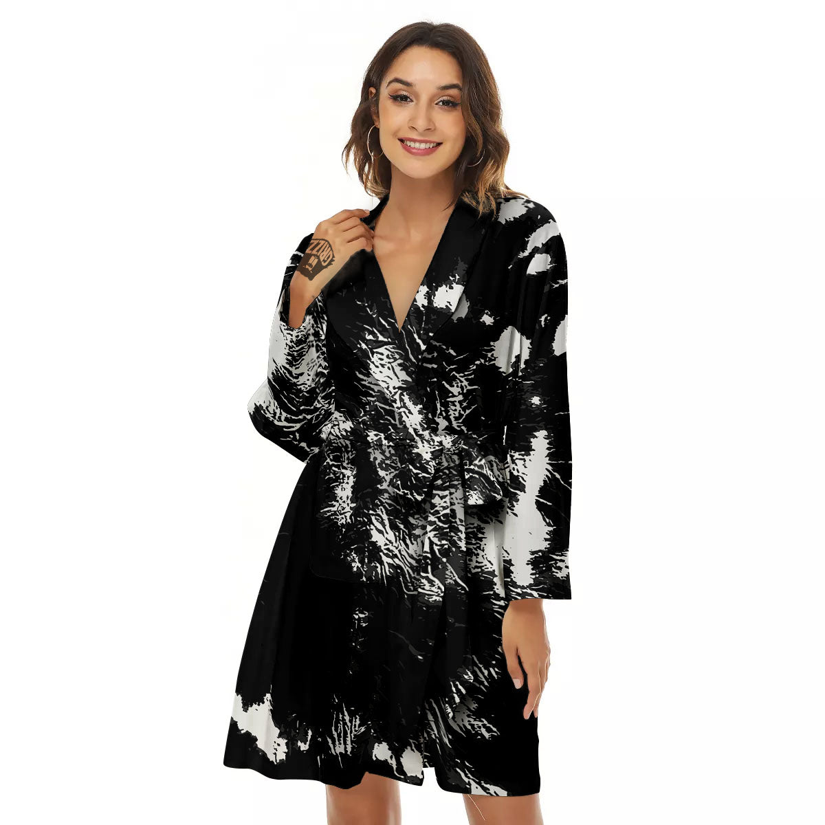 Spiral Tie Dye Black Backed Print Women's Robe-grizzshop