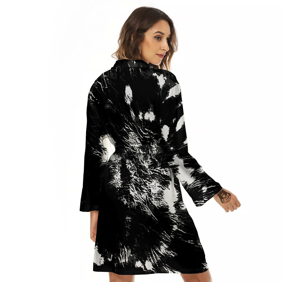 Spiral Tie Dye Black Backed Print Women's Robe-grizzshop