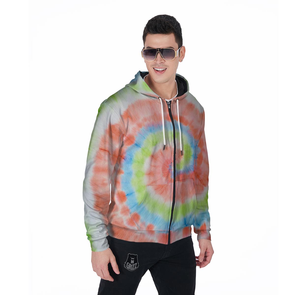 Spiral Tie Dye Men's Zip Up Hoodie-grizzshop