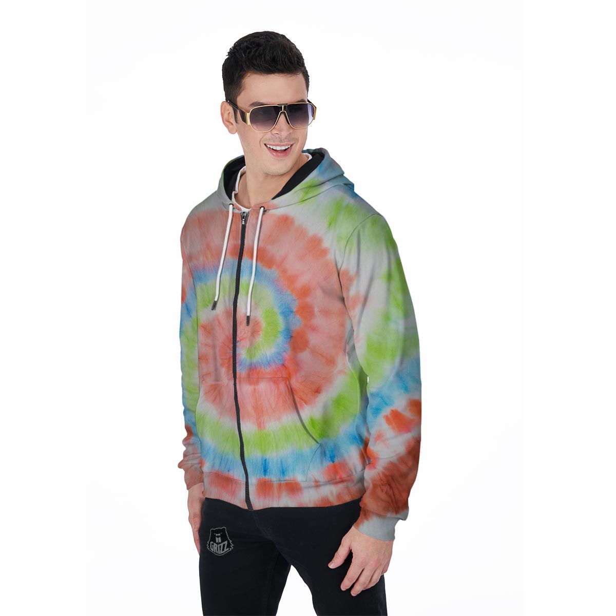Spiral Tie Dye Men's Zip Up Hoodie-grizzshop