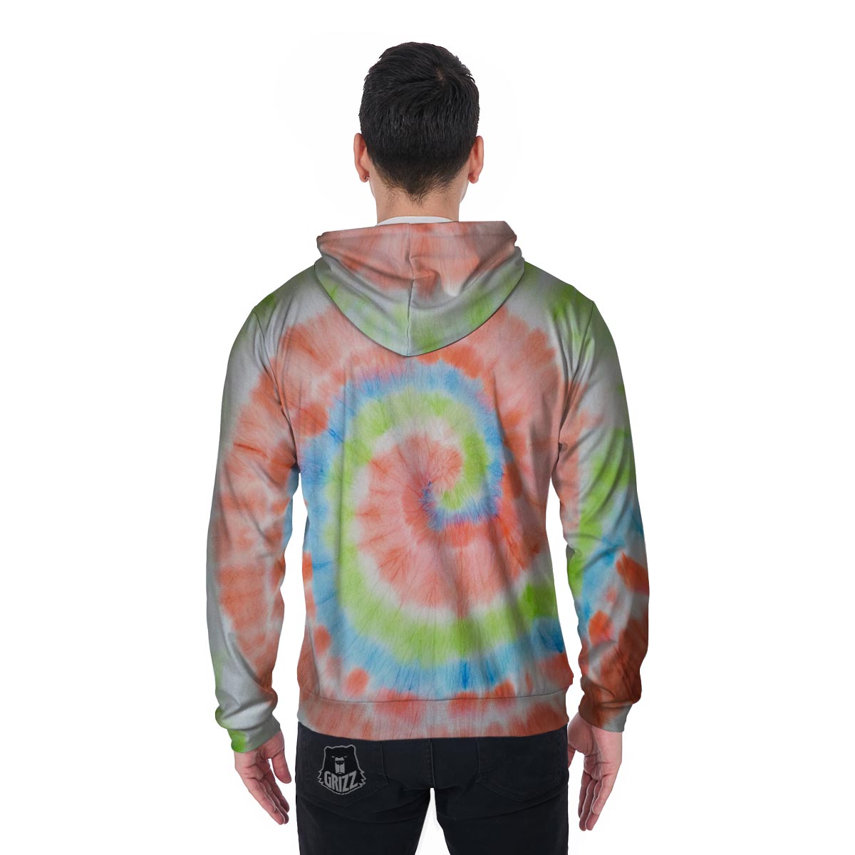 Spiral Tie Dye Men's Zip Up Hoodie-grizzshop