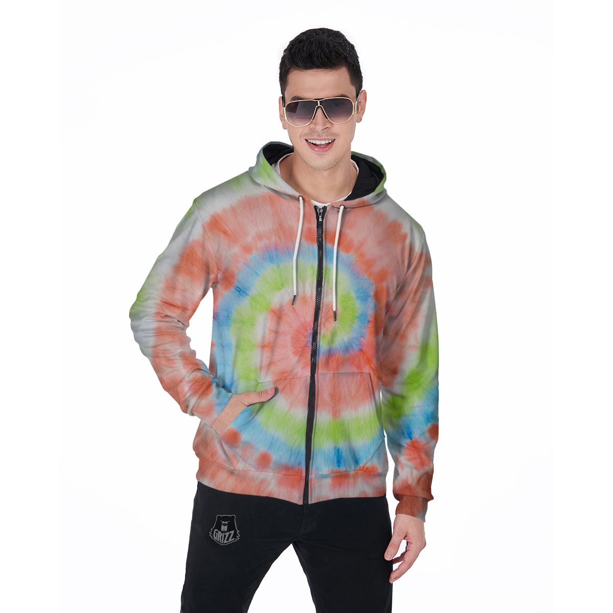 Spiral Tie Dye Men's Zip Up Hoodie-grizzshop