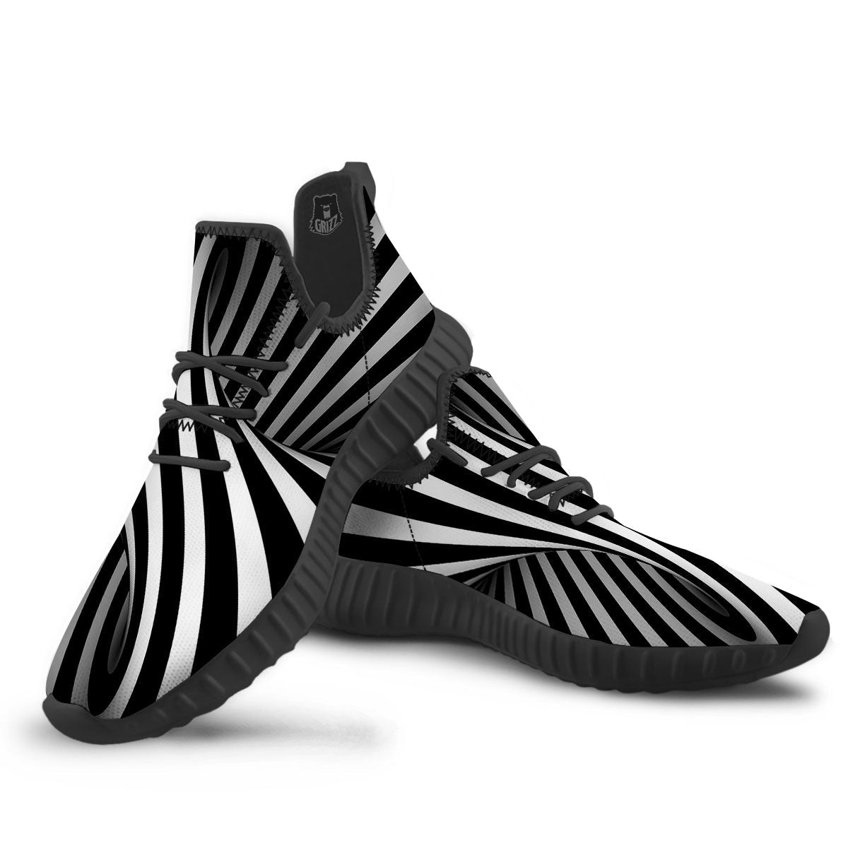Spiral Twist Illusion White And Black Print Black Walking Shoes-grizzshop