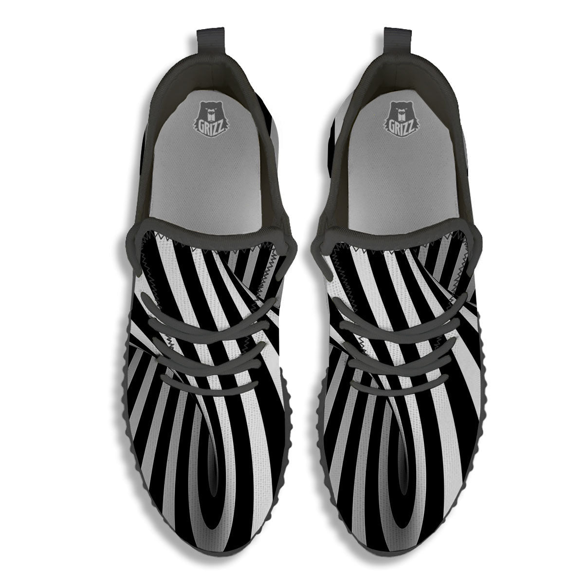 Spiral Twist Illusion White And Black Print Black Walking Shoes-grizzshop