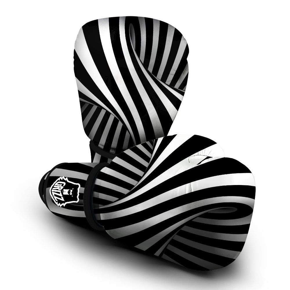 Spiral Twist Illusion White And Black Print Boxing Gloves-grizzshop