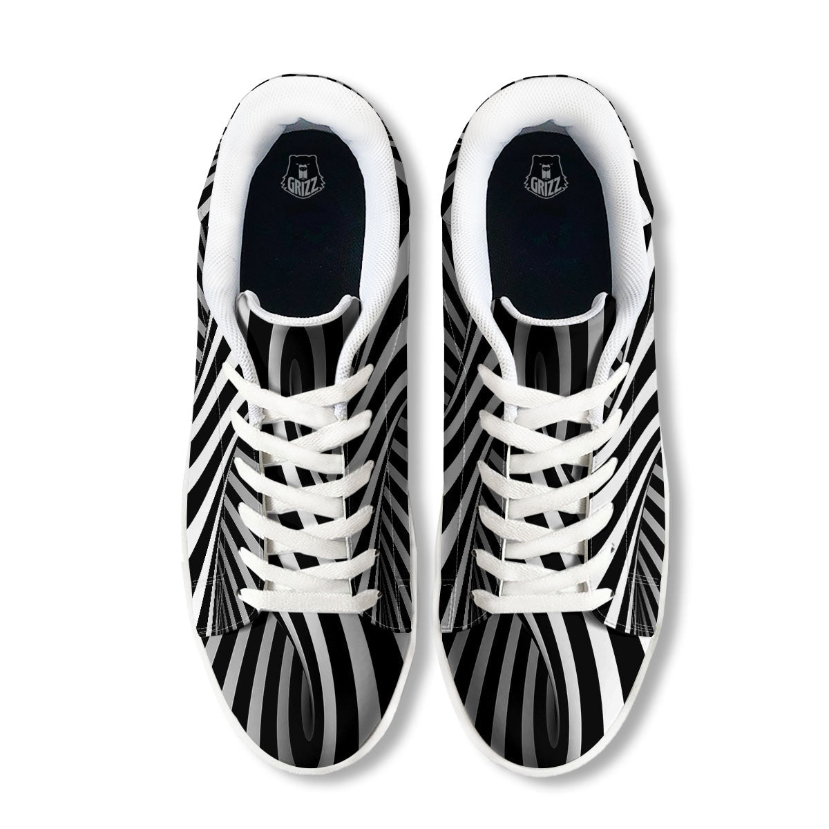 Spiral Twist Illusion White And Black Print White Low Top Sneakers-grizzshop