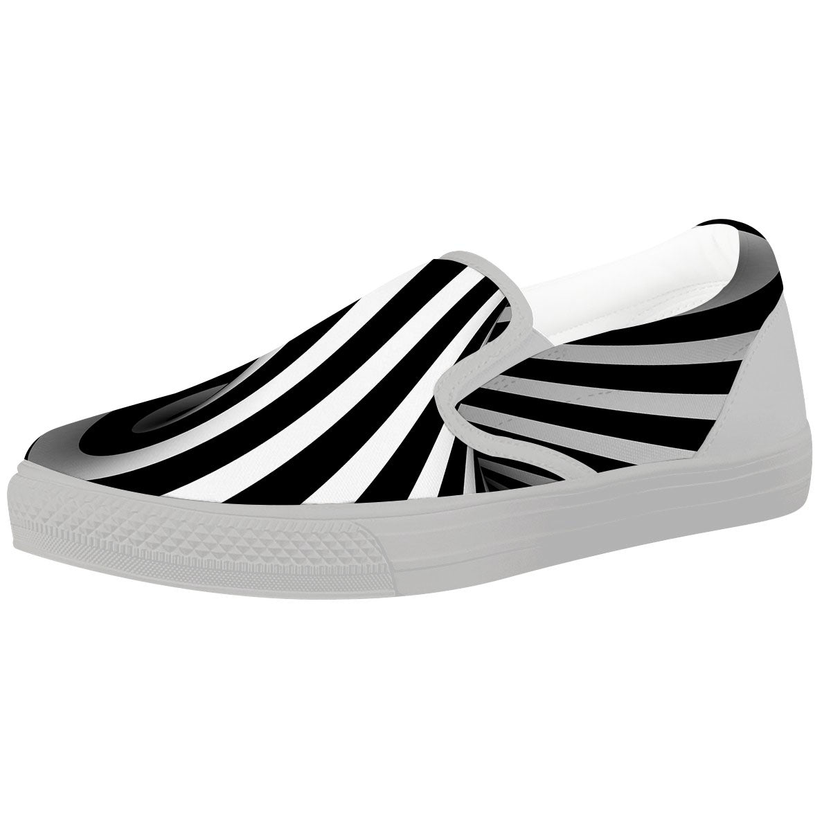Spiral Twist Illusion White And Black Print White Slip On Shoes-grizzshop