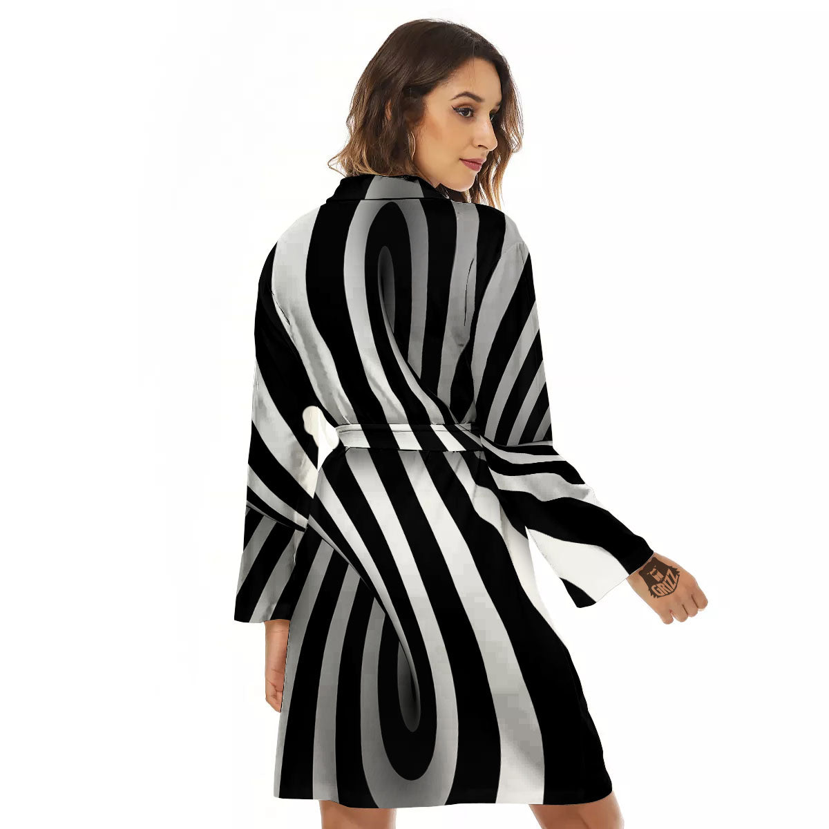 Spiral Twist Illusion White And Black Print Women's Robe-grizzshop