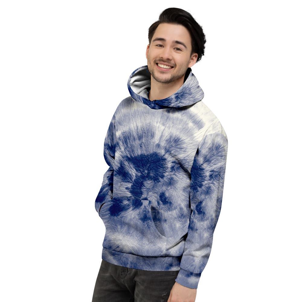 Spiral Blue Swirl Tie Die Men's Hoodie-grizzshop